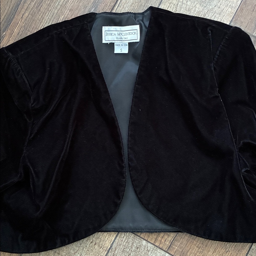 Jessica McClintock sz S Vintage Black Velvet Jacket euc - Picture 2 of 5